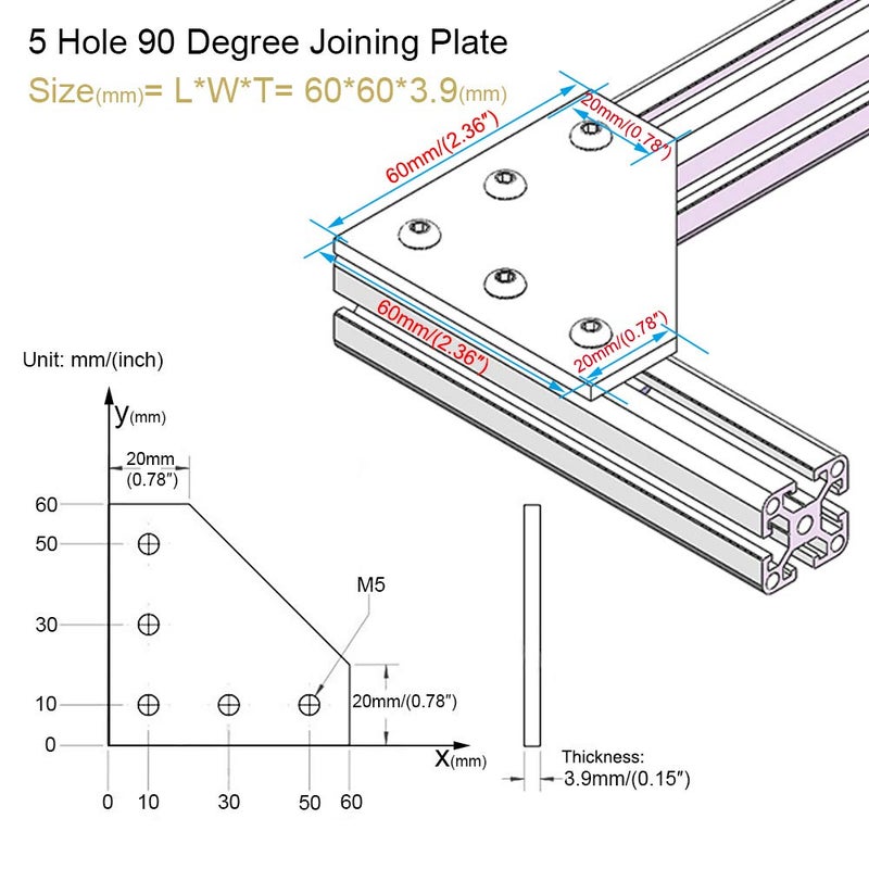 BLCCLOY 4Sets 20x20 Series L Shape Joint Bracket with Screws and Nuts Interior Corner Connector for 2020 Aluminum Extrusion Profile 3D Printer Frame - Image 2